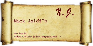 Nick Jolán névjegykártya